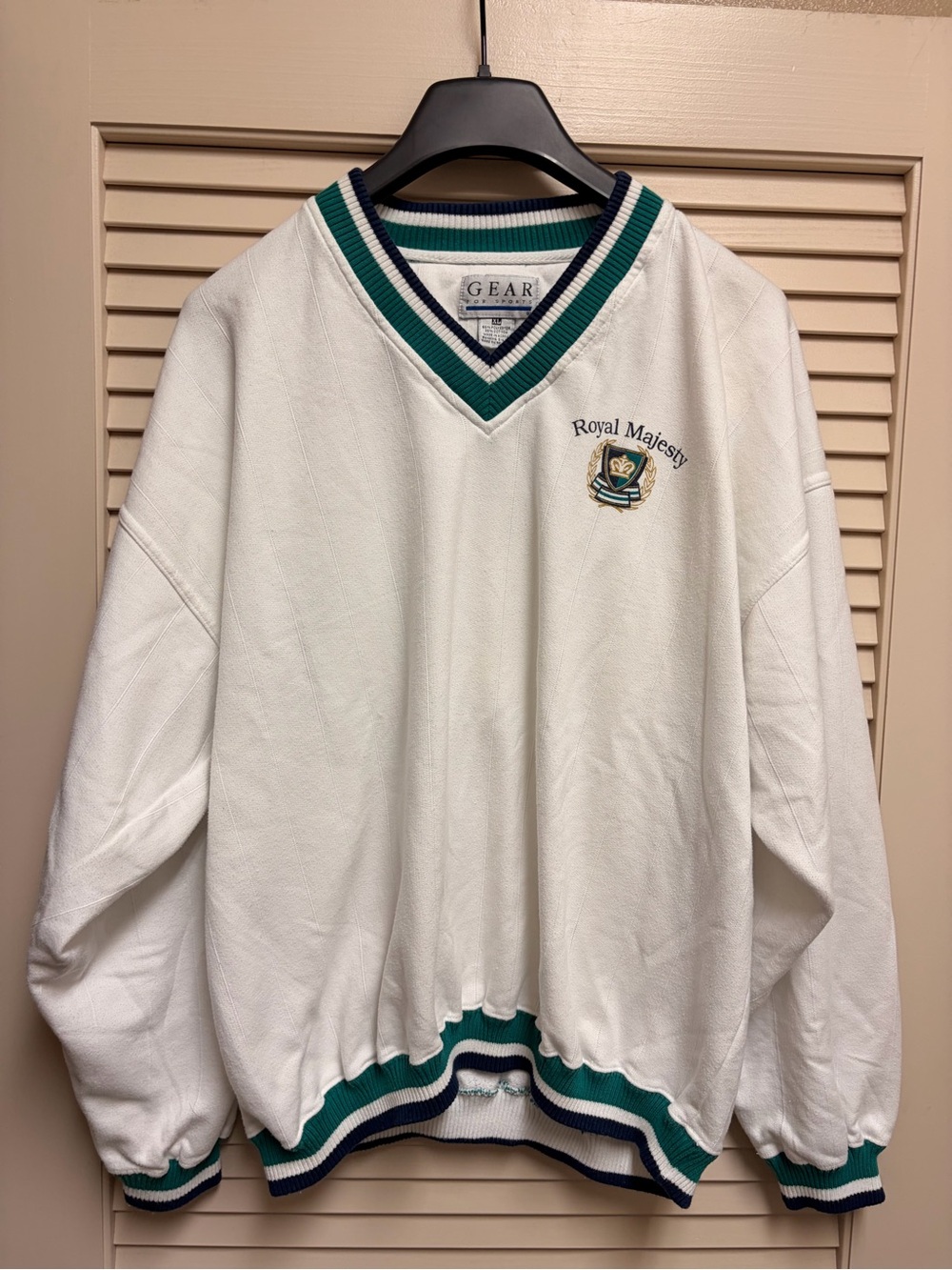 VTG Gear For Sports Royal Majesty Sweatshirt Mens XL V Neck Preppy Golf 90s